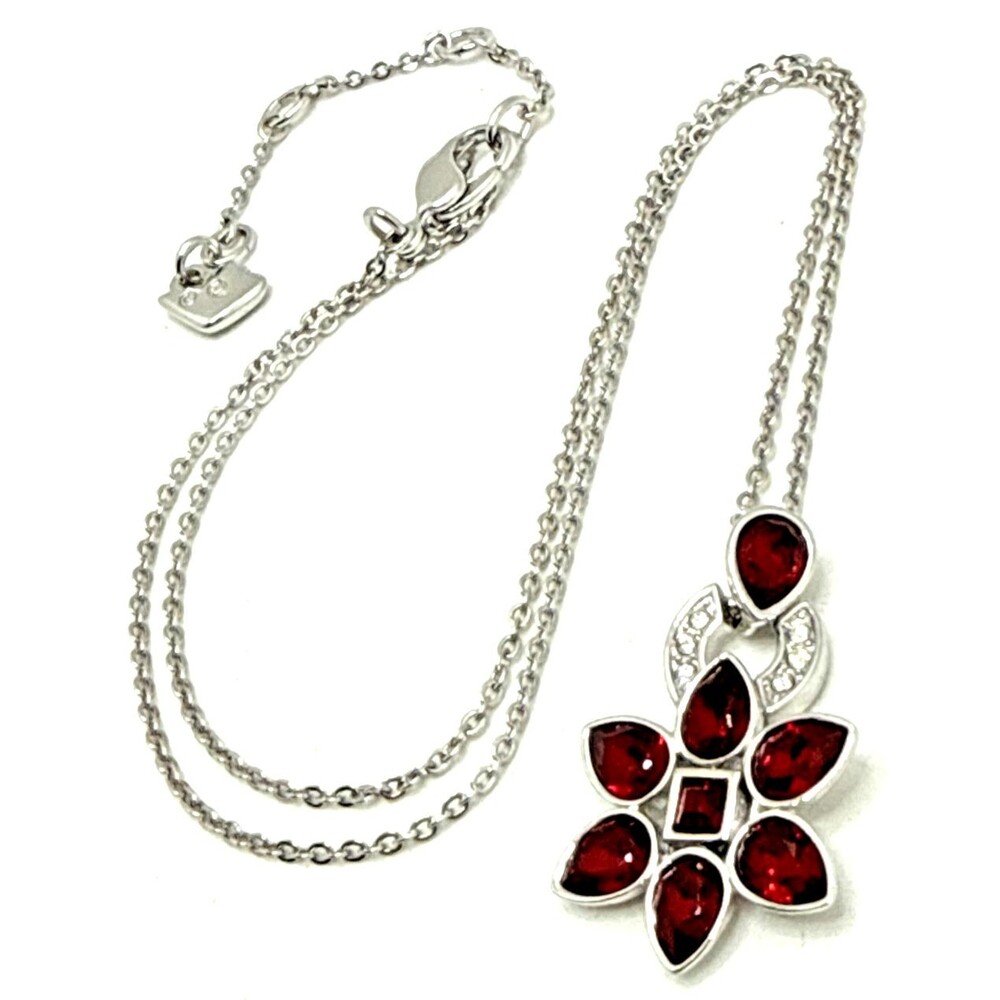 NWOT Swarovski Crystals Pear Red Siam Pendant Necklace w/ Clear Accents NEW 18" - Picture 5 of 13
